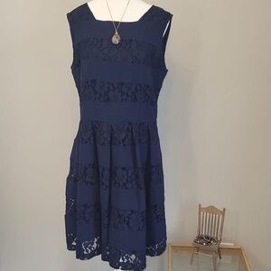 Navy Blue Dress with Lace Details